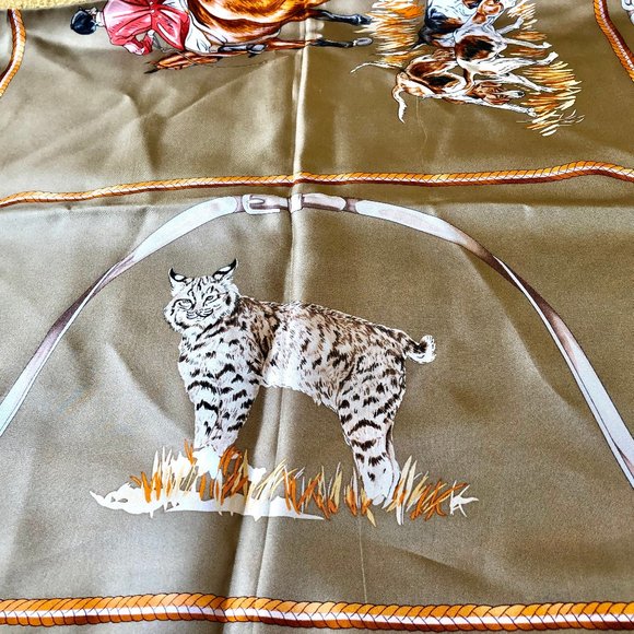 Vintage Equestrian Silk Scarf Fox Hunting Hounds Horn Horse Bits KOREA 34" sq - Picture 9 of 15